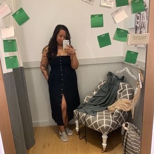 Aerie Smocked Black Button Midi Dress